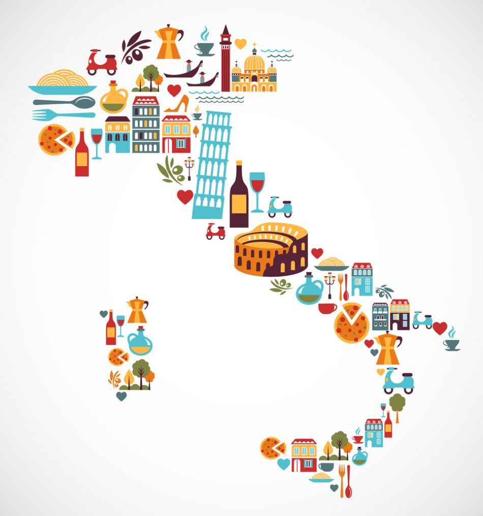 Italy map with vector icons  and elements